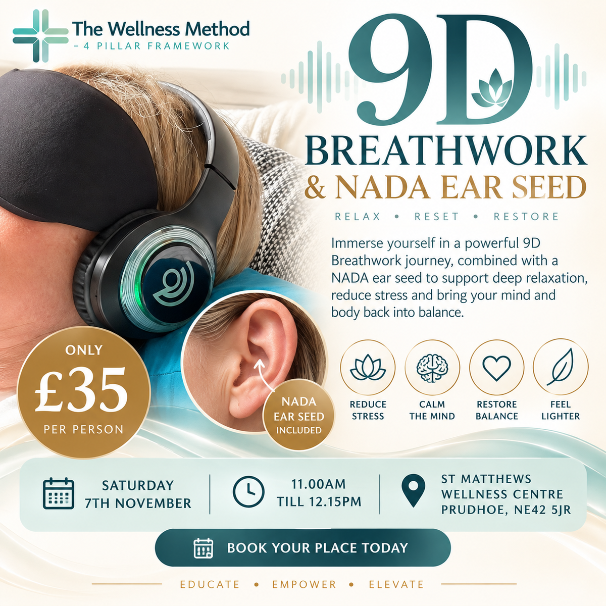 9D Breathwork & NADA Ear Seed Experience | £35 - St Matthews Wellness Centre - 7th Nov 11am