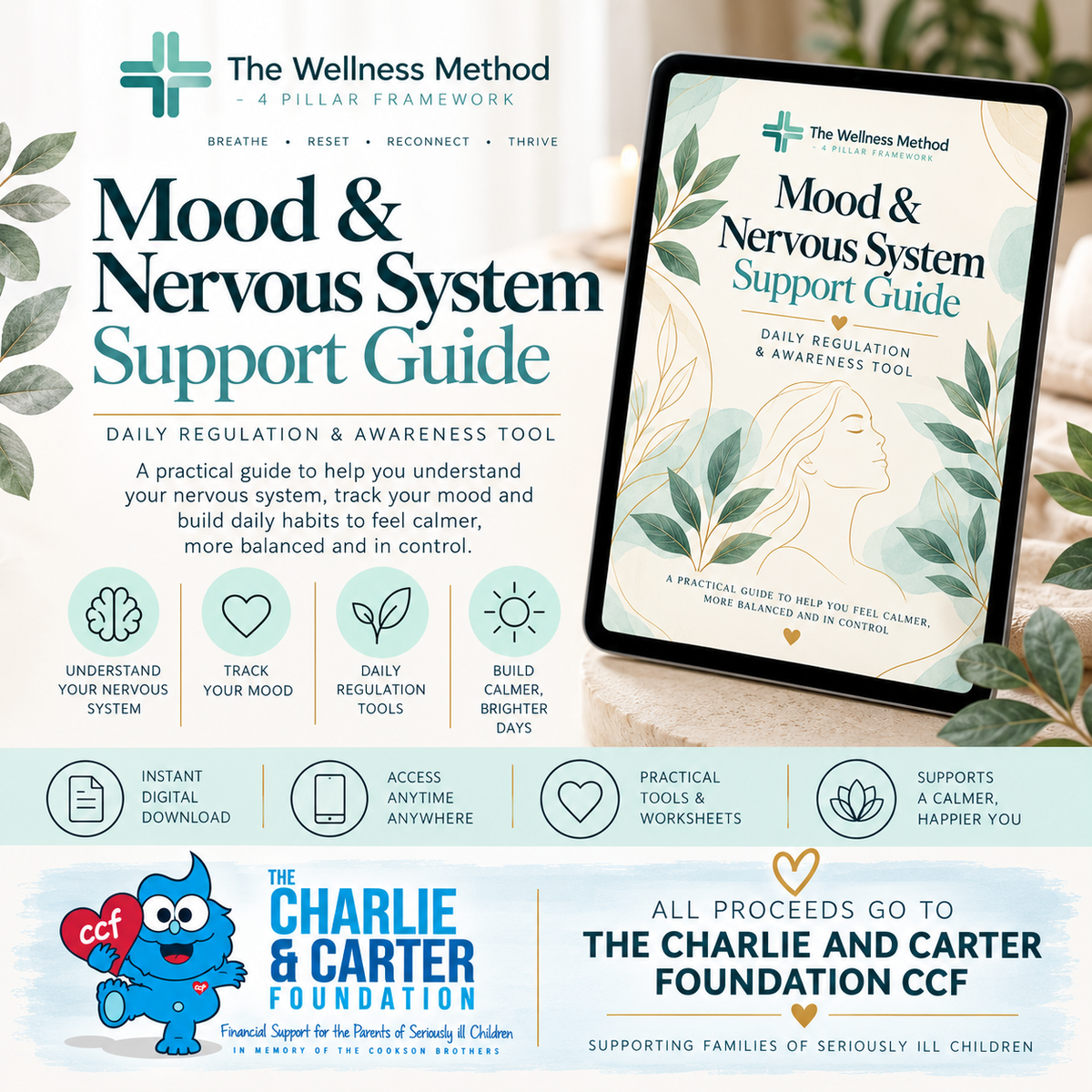 All proceeds from this purchase will be donated to CCF - Mood & Nervous System Support Guide - Daily Regulation & Awareness Tool