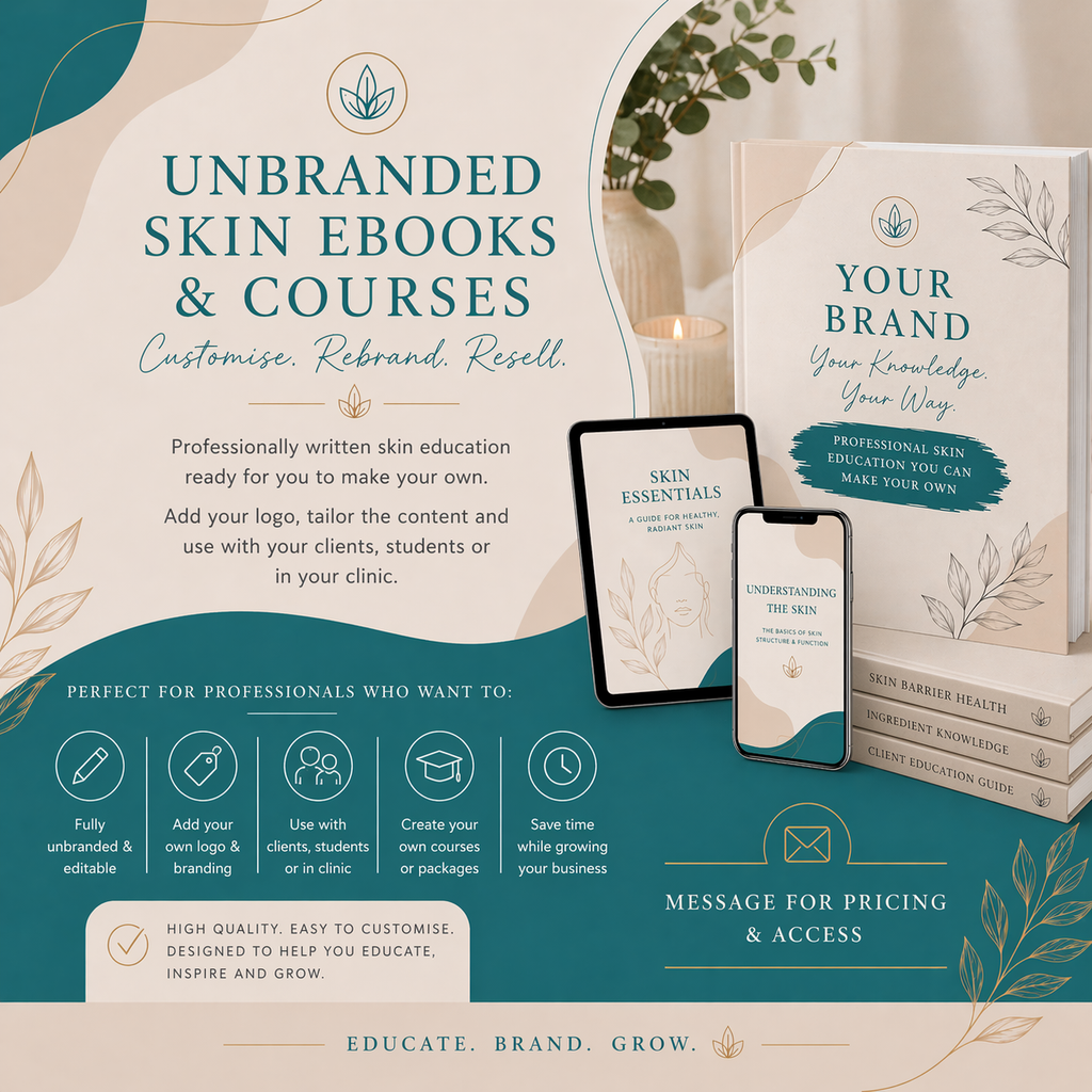1 Unbranded Skin ebook or Course - Customise. Rebrand. Resell. Grow your business.