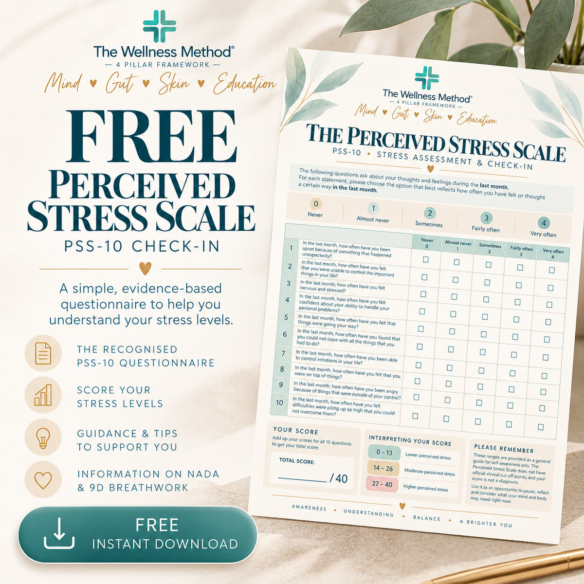 FREE PERCEIVED STRESS SCALE – PSS-10 - Instant Download