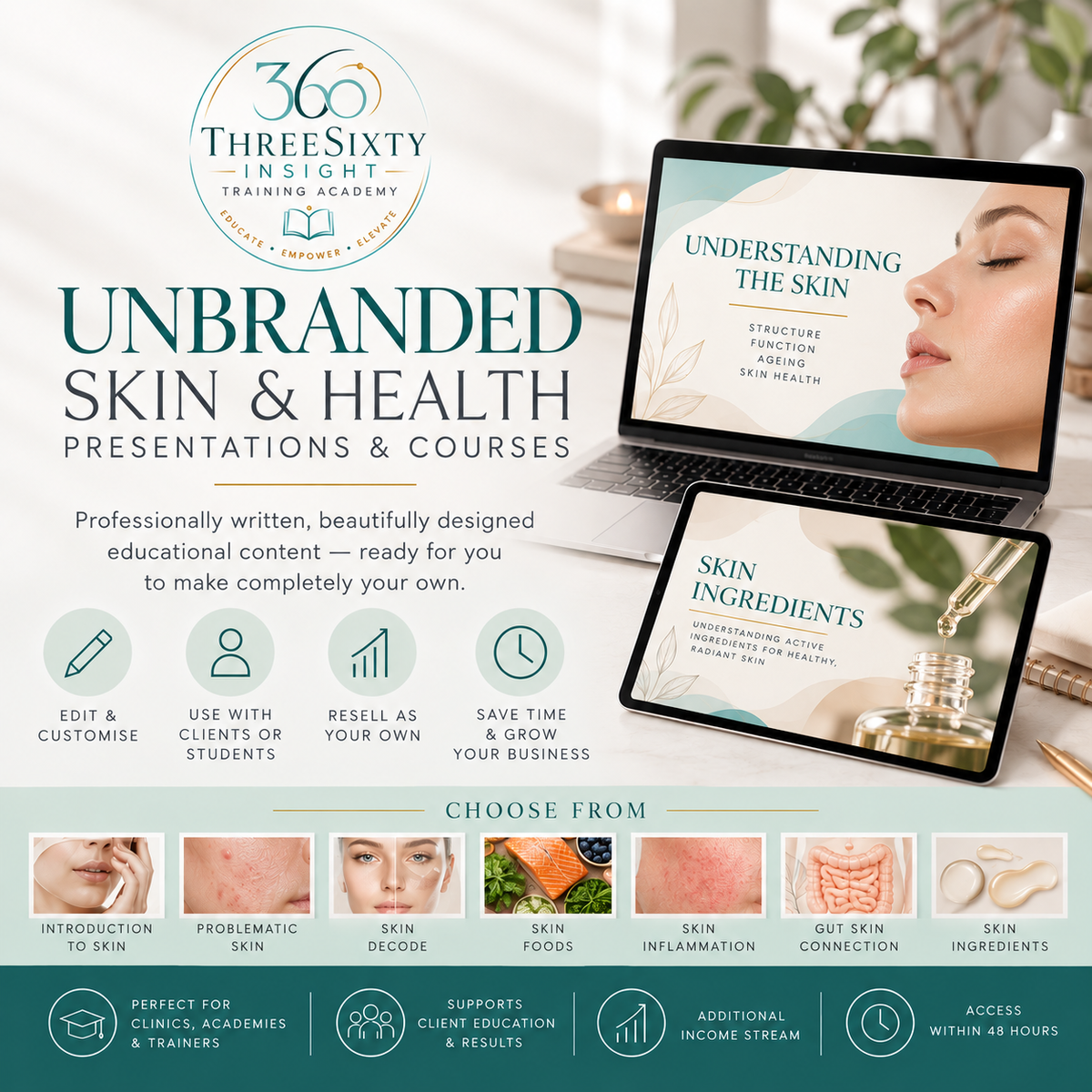 3 Unbranded Skin Presentations or Courses - Customise. Rebrand. Resell. Grow your business.